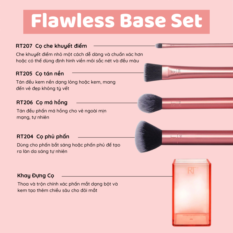 Bộ Cọ Trang Điểm 4 Cây RT REAL TECHNIQUES Flawless Base Set 91533